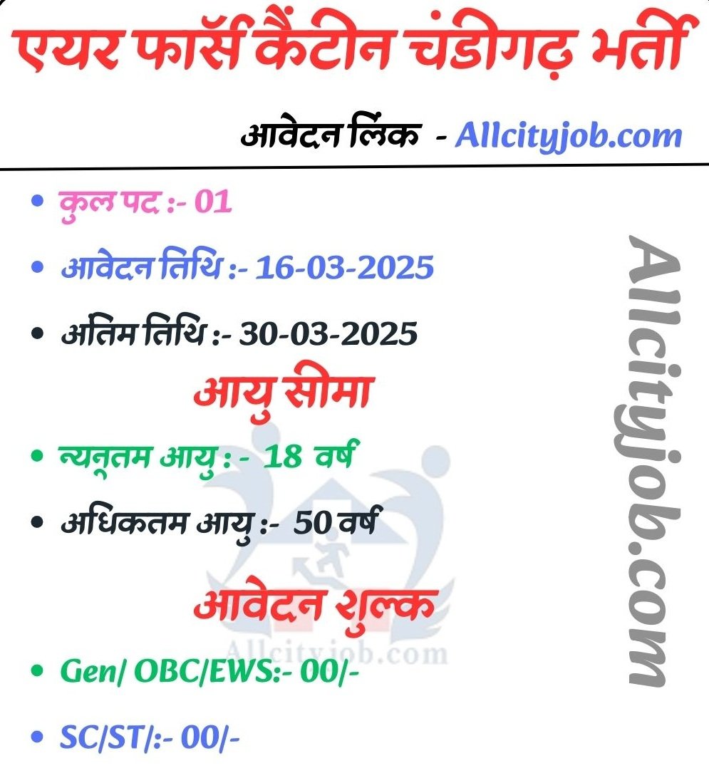 Air Force Station Canteen Chandigarh Job 2025