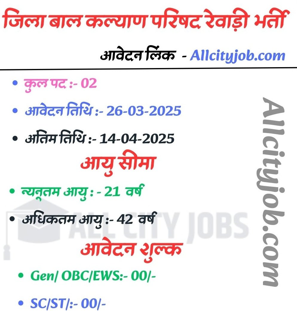District Child Welfare Council Rewari Jobs 2025