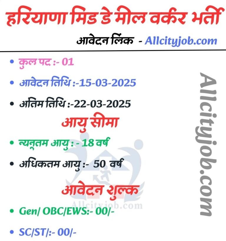 Haryana Mid Day Meal Worker Job 2025