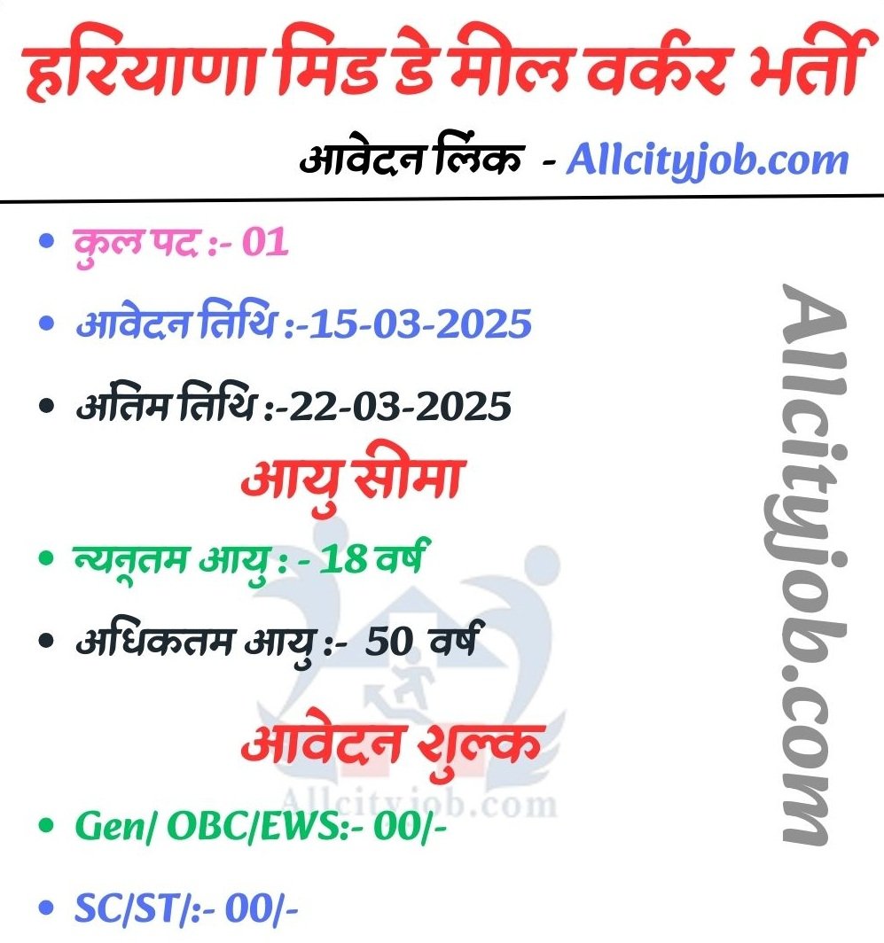 Haryana Mid Day Meal Worker Job 2025