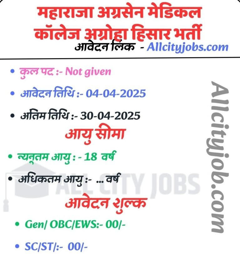 Maharaja Agrasen Medical College Agroha Hisar Jobs 2025