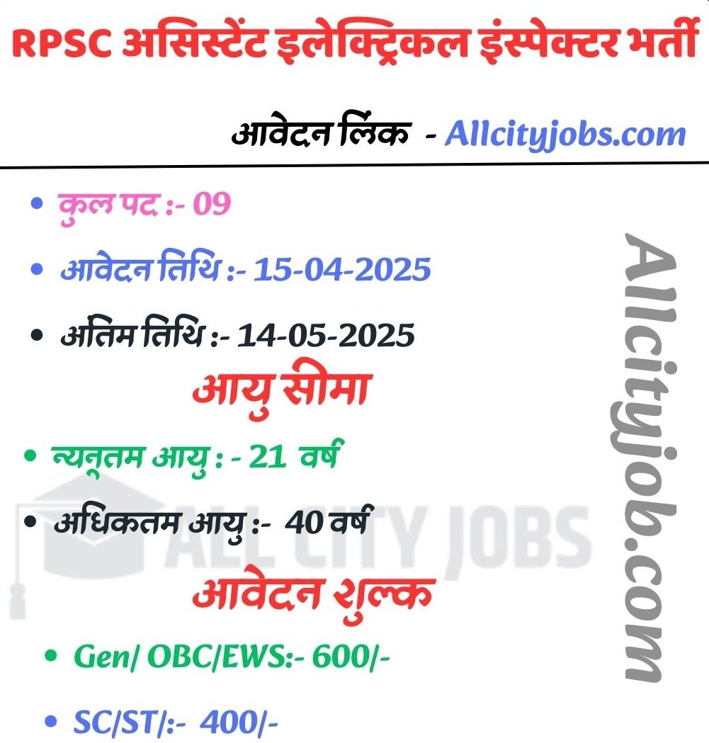 RPSC Assistant Electrical Inspector Jobs 2025